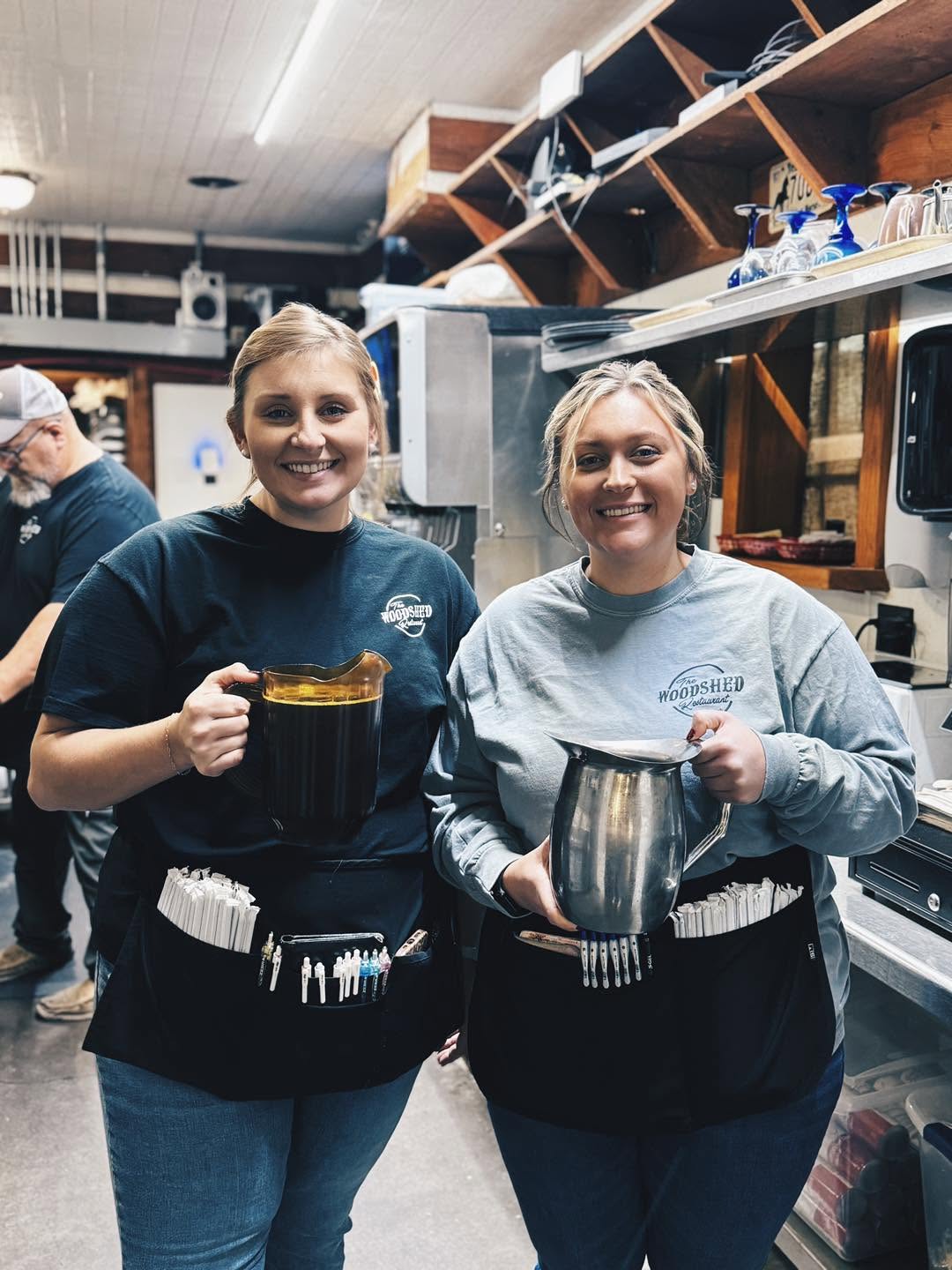 Woodshed server carrying two meals